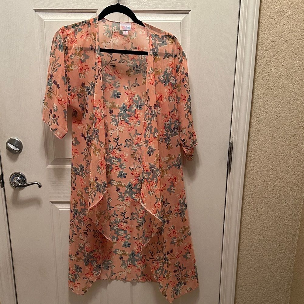 LuLaRoe Floral Kimono in Peach and Green